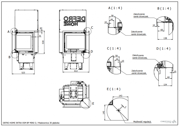 Wkład kominkowy DEFRO Intra XSM BP G MINI 8 kW