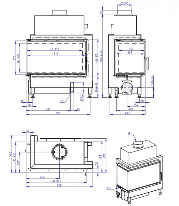 Wkład kominkowy ROMOTOP HEAT L 4G S 81.51.40.24 - szyba łączona