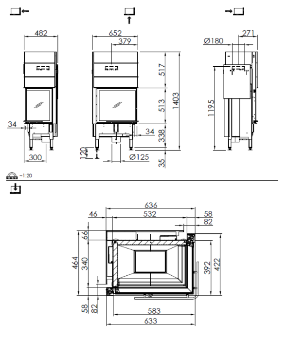 Wkład kominkowy GLOBAL 2Rh 58/39