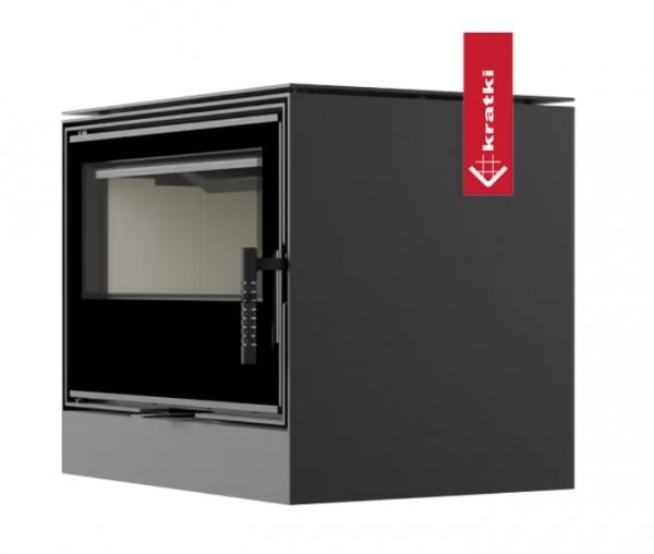Piec stalowy KARI 70 fi 150 8 kW kominek w zabudowie z czarnym wnętrzem