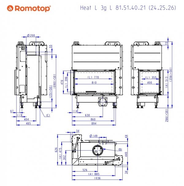 Wkład kominkowy ROMOTOP HEAT L 3G L 81.51.40.24 - szyba łączona