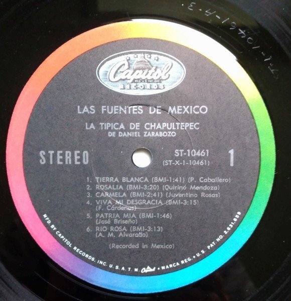 La Tipica De Chapultepec De Daniel Zaraboso - Las Fuentes De Mexico (LP)