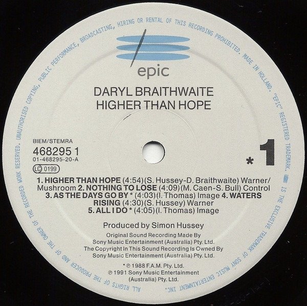 Daryl Braithwaite - Higher Than Hope (LP)