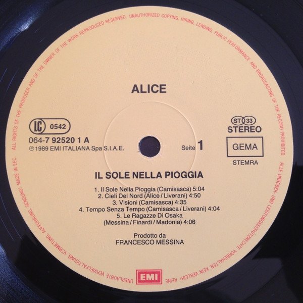 Alice - Il Sole Nella Pioggia (LP)