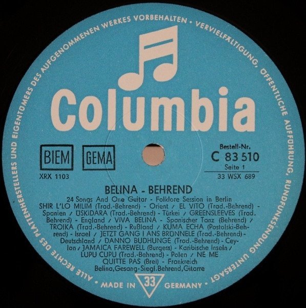 Belina Behrend - 24 Songs And One Guitar (Folklore-Session In Berlin) (LP)