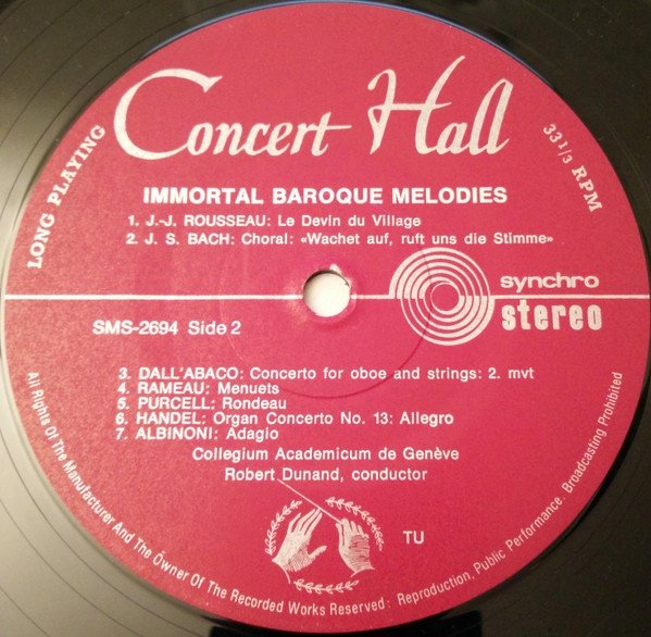 Collegium Academicum De Genève, Robert Dunand - Immortal Baroque Melodies (LP)