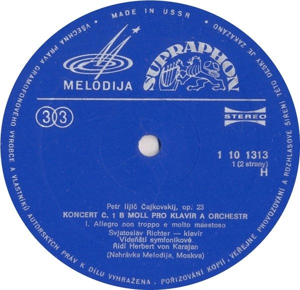Čajkovskij, Svjatoslav Richter, Vídenští Symfonikové, Herbert von Karajan - Koncert Pro Klavír A Orchestr Č.1 B Moll Op.23 (LP)