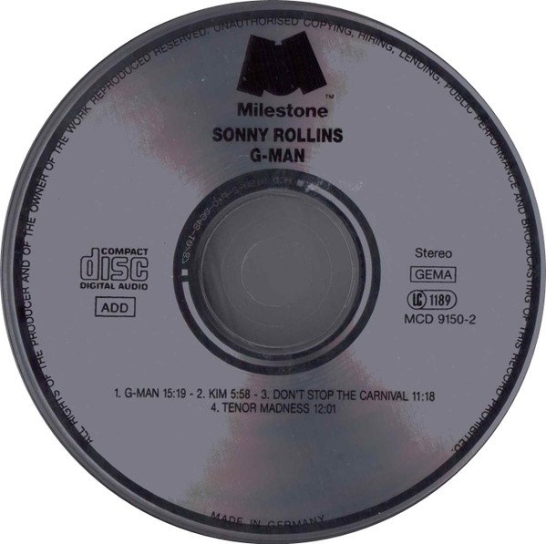 Sonny Rollins - Sonny Rollins Plays G-Man And Other Music For The Soundtrack Of The Robert Mugge Film "Saxophone Colossus" (CD)