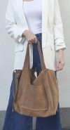 Zamszowa torebka shopper skóra naturalna bezowa camel
