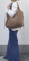 Zamszowa torebka shopper skóra naturalna bezowa camel