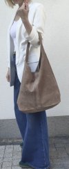 Zamszowy modny worek skóra naturalna vera pelle beżowy taupe