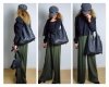 Czarna Torebka Shopper z Naturalnej Skóry - 2w1