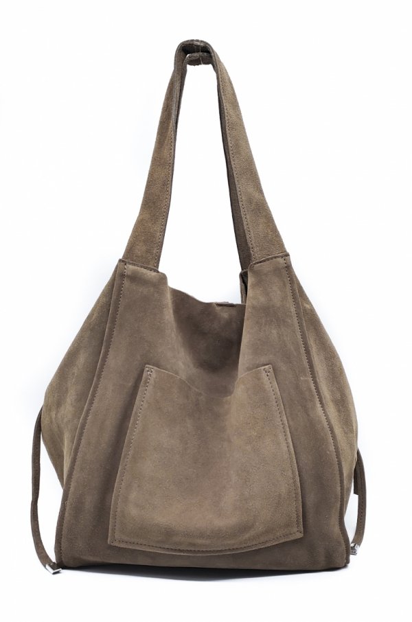 Zamszowa torebka shopper skóra naturalna ciepła beżowa taupe