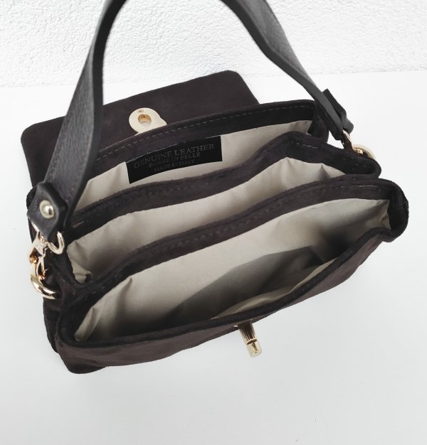 Mini zamszowa czekoladowa listonoszka Vera Pelle