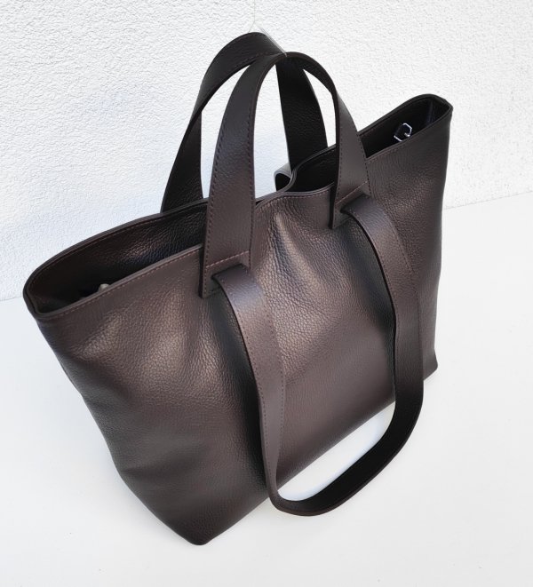 Torebka shopper Vera Pelle skóra czekoladowa