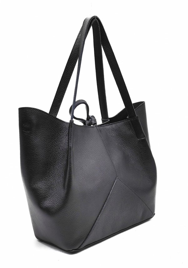 Shopper torebka skóra naturalna czarna Laura Biaggi