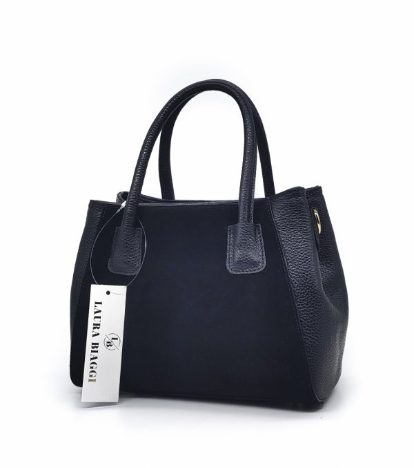 Mały kuferek crossbody torebka skóra zamsz czarna Laura Biaggi