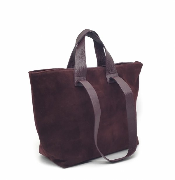 Torebka shopper zamszowa Vera Pelle skóra bordowa Laura Biaggi