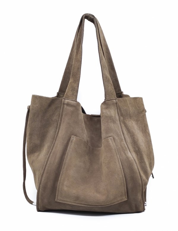 Zamszowa torebka shopper skóra naturalna ciepła beżowa taupe