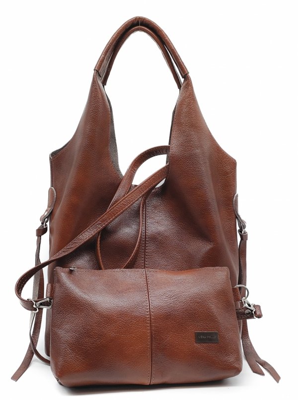 Brązowa Torebka Shopper z Naturalnej Skóry 