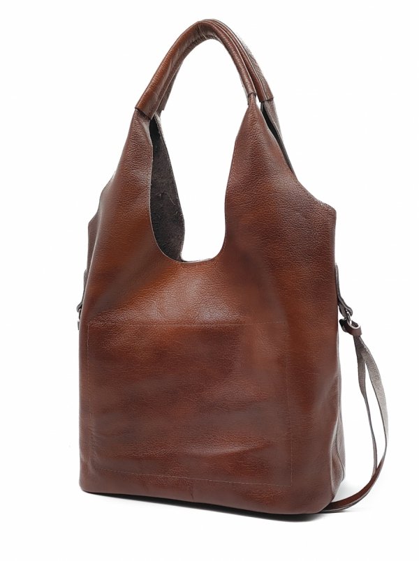 Brązowa Torebka Shopper z Naturalnej Skóry 