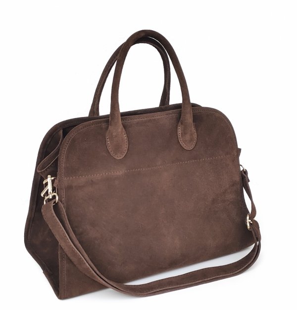 Zamszowa torebka kuferek skóra naturalna brązowa cynamonowa