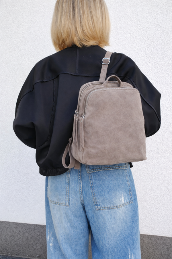 Zamszowy szaro beżowy Plecak skóra naturalna