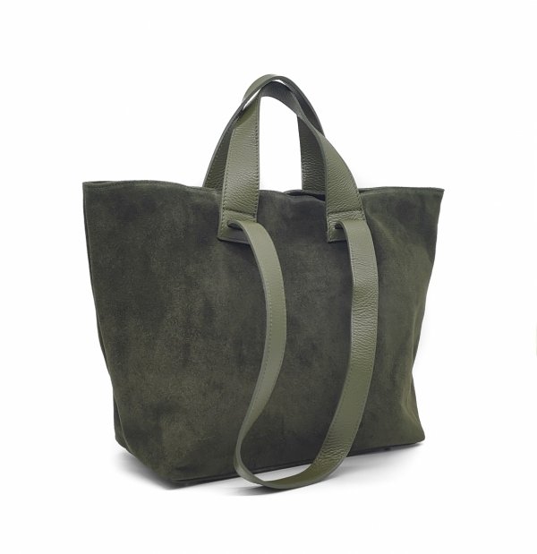 Torebka shopper zamszowa Vera Pelle skóra zielona Laura Biaggi