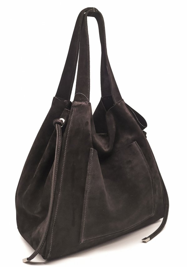 Zamszowa torebka shopper skóra naturalna brązowa czekoladowa
