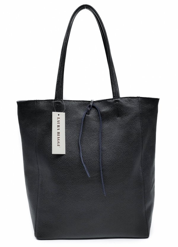 Vera Pelle torebka shopper skóra naturalna czarna Laura Biaggi
