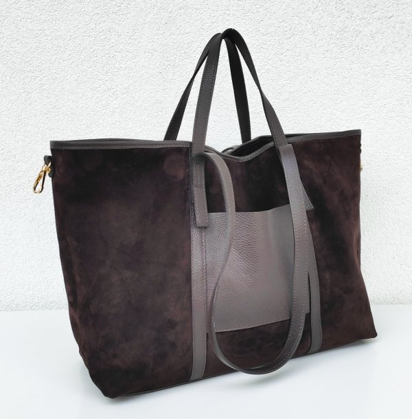 Zamszowy MAXI Shopper w czekoladowym kolorze