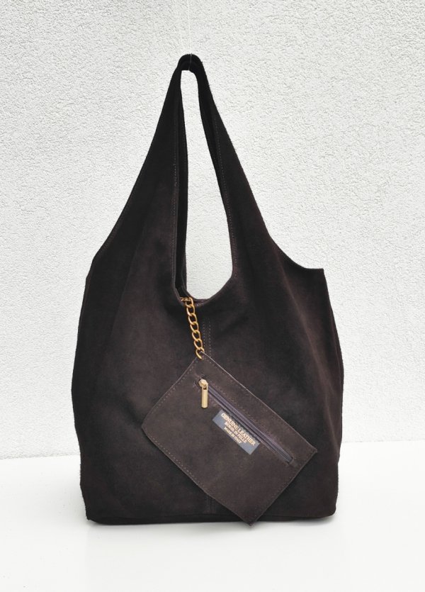 Zamszowy czekoladowy worek Vera Pelle