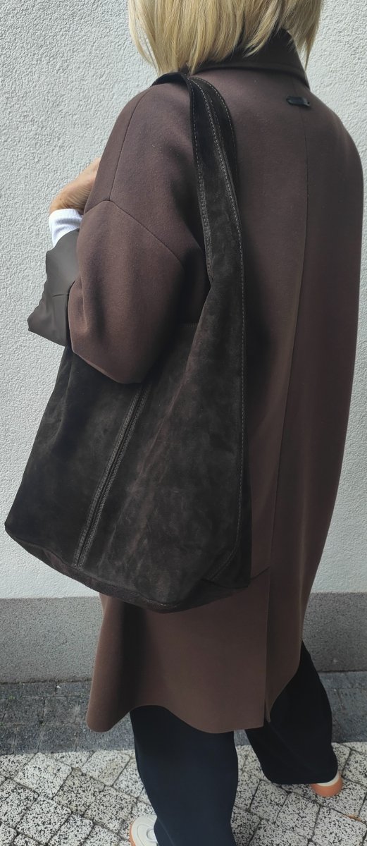 Czekoladowy brązowy espresso worek zamszowy Vera Pelle