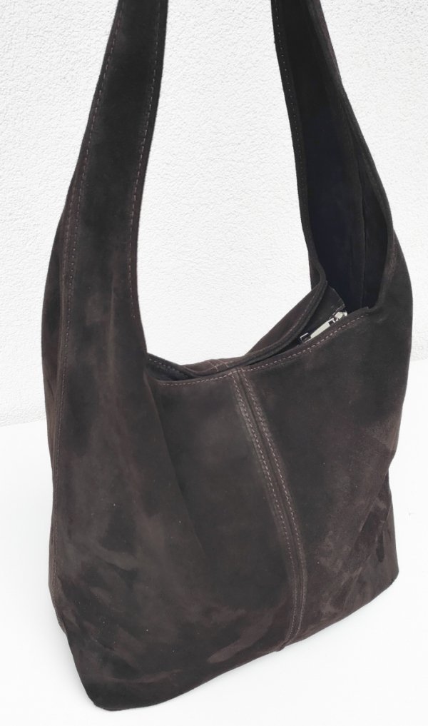 Czekoladowy brązowy espresso worek zamszowy Vera Pelle