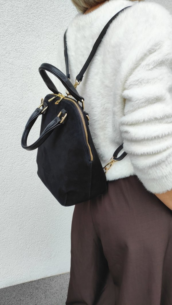 Zamszowy Plecak torebka listonoszka czarny Laura Biaggi