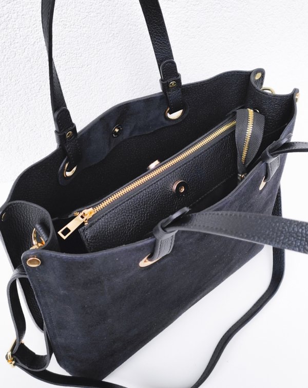 Klasyczna modna torebka aktówka zamszowa czarna