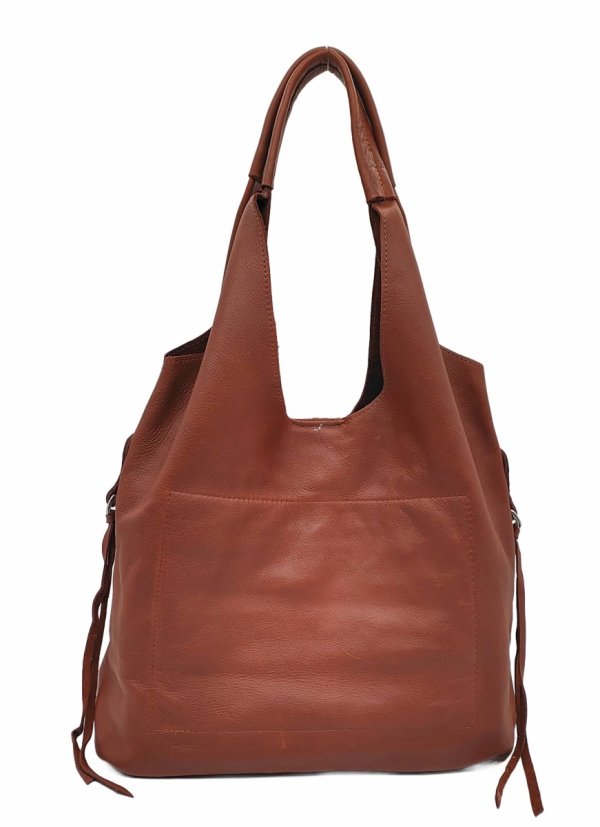 Brązowa Torebka Shopper z Naturalnej Skóry - 2w1