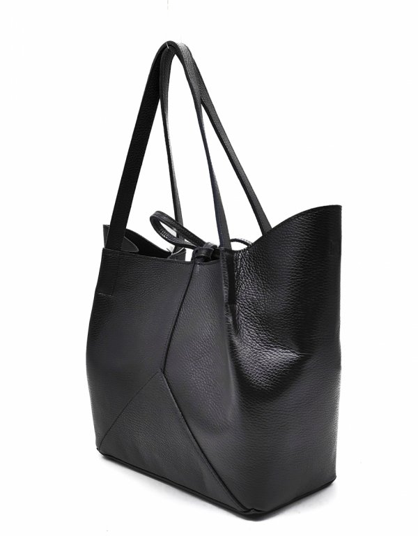 Shopper torebka skóra naturalna czarna Laura Biaggi