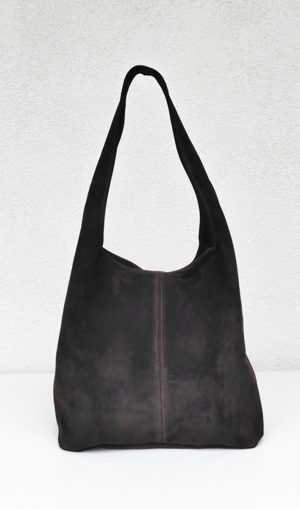 Czekoladowy brązowy espresso worek zamszowy Vera Pelle