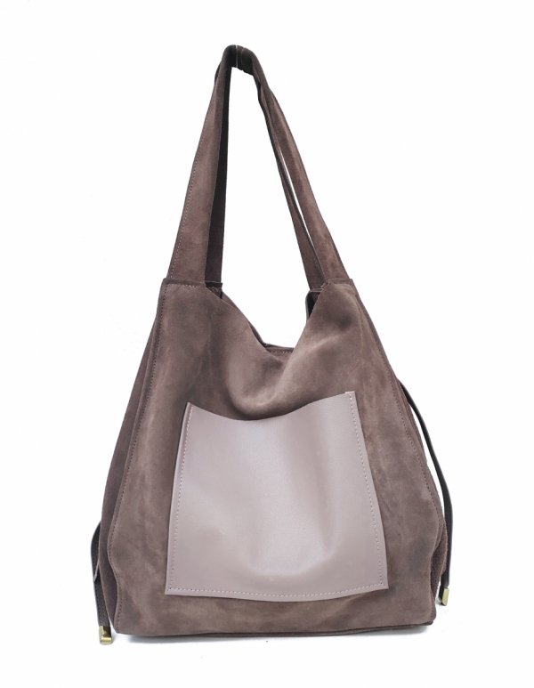 Zamszowy beżowy worek skóra naturalna mocha mousse