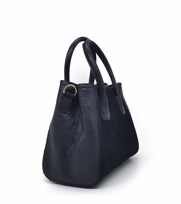 Mały kuferek crossbody torebka skóra zamsz czarna Laura Biaggi