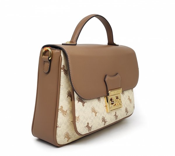 Torebka kuferek listonoszka  crossbody GUANCHI beżowa brązowa z klapą