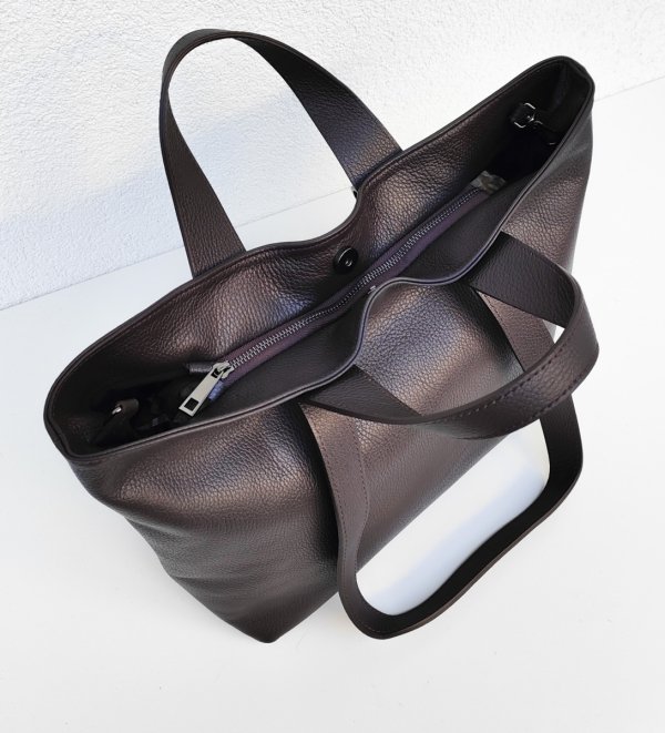 Torebka shopper Vera Pelle skóra czekoladowa