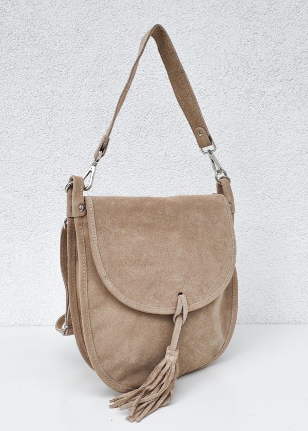 Zamszowa listonoszka torebka beżowa