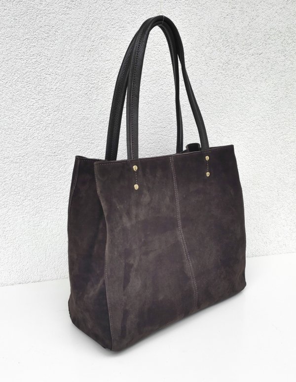 Zamszowy czekoladowy torebka shopper skóra