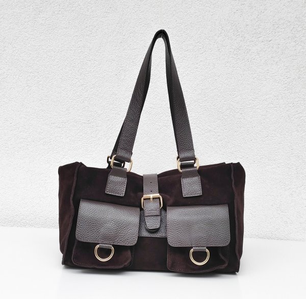 Torebka shopper zamszowa Vera Pelle skóra czekoladowa