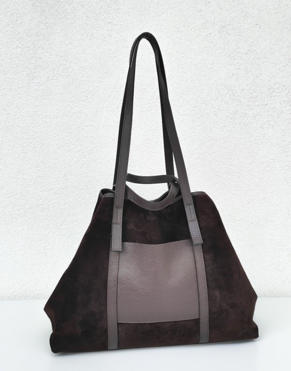 Zamszowy MAXI Shopper w czekoladowym kolorze