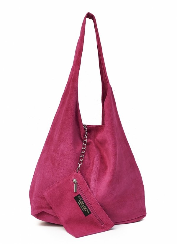 Zamszowy modny worek różowy fuksja amarant
