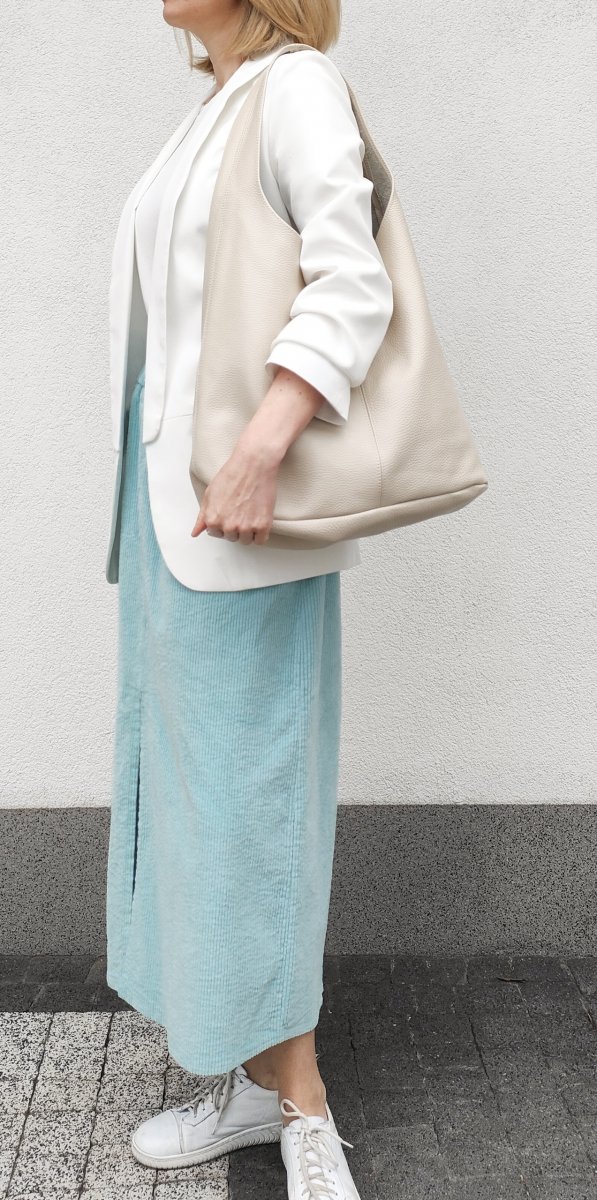 Beżowy jasny worek z naturalnej skóry vera pelle