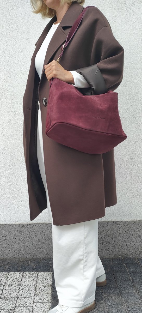 Zamszowy worek skóra bordowy Laura Biaggi